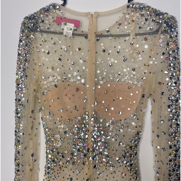 JOVANI Long Sleeve Jeweled Sheer Short Dress - Picture 8 of 14